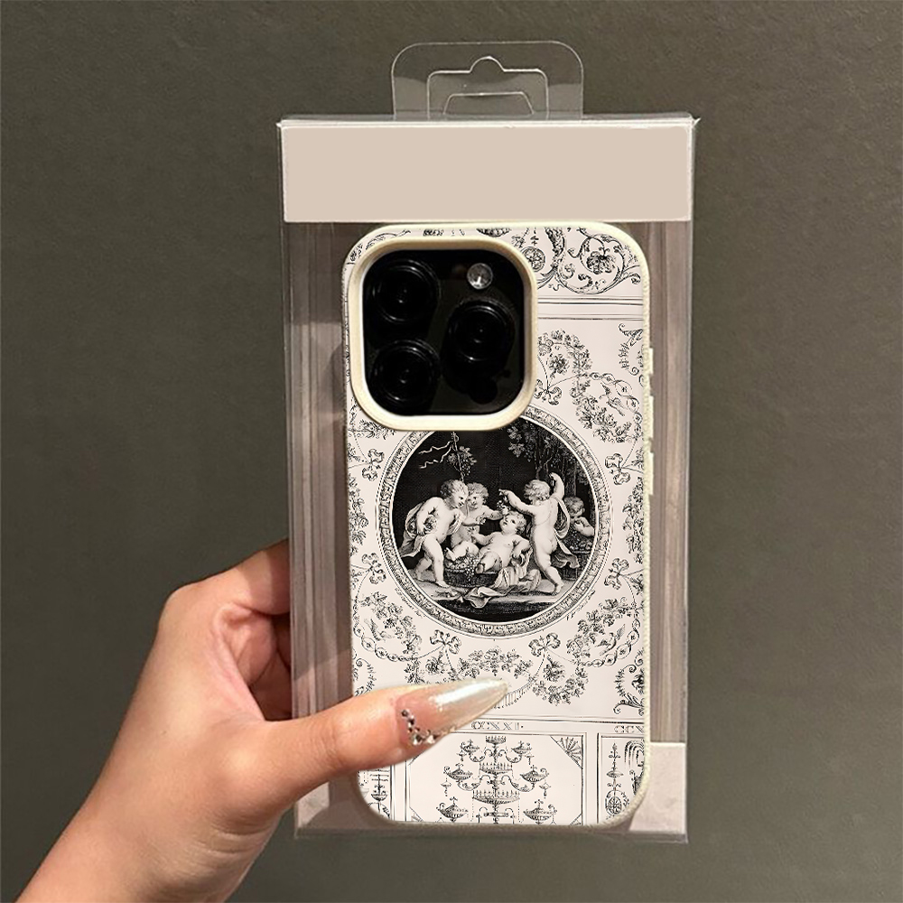 Vintage Floral Pattern Soft Case - 빈티지 바로크풍 천사 무늬 아이폰 18,