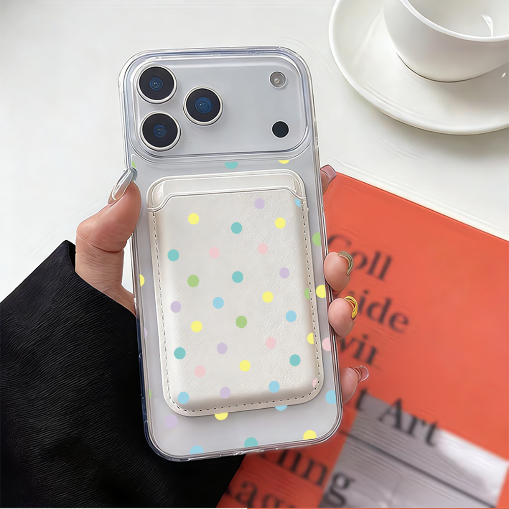 컬러풀한 물방울 무늬 마그세이프 지갑형 마그네틱 카드  - Leather Wallet Card Holder Phone Cover 리뷰 및 가격