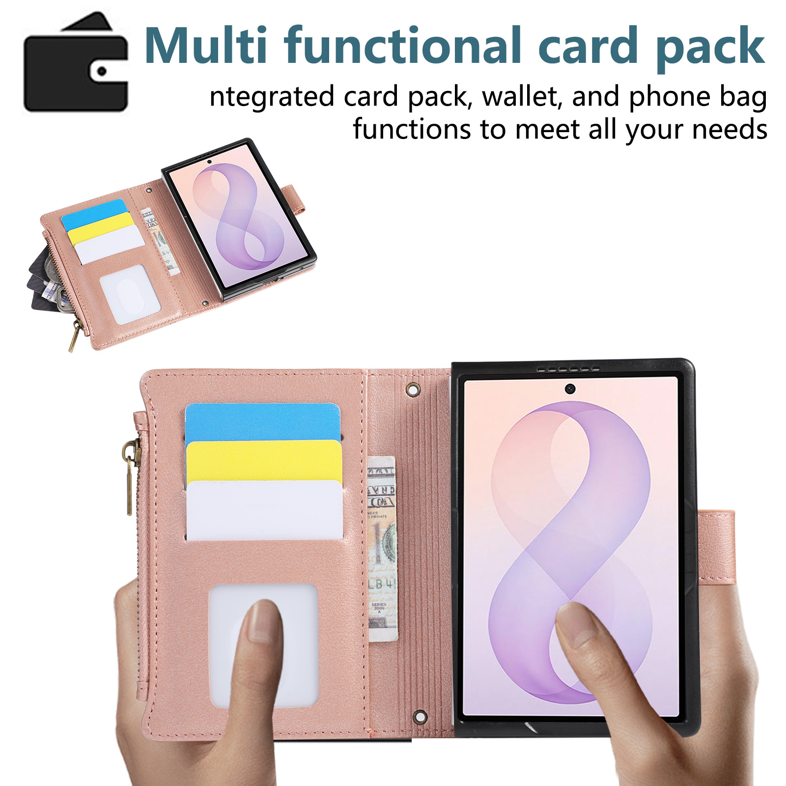 삼성 갤럭시 Z 폴드 8 폴드8용 크로스바디 손목 스트 - Leather Wallet Card Holder Phone Cover 리뷰 및 가격